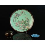 Property of a deceased estate - an early 20th century Japanese cloisonne plate with pale green