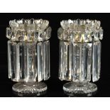 Property of a lady - a pair of 19th century cut glass table lustres, with faceted rectangular drops,