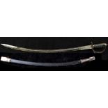 Property of a gentleman - an Indian sword in scabbard, the 31-inch (79cms.) long curved blade with