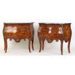 Property of a lady - a pair of French Louis XV style gilt metal mounted marquetry bombe commodes
