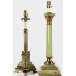 Property of a lady - a green onyx Corinthian column table lamp, 19.25ins. (49cms.) high; together