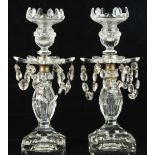 Property of a deceased estate - a pair of 19th century cut glass table lustres, each 12.5ins. (31.