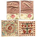 Property of a lady - two Turkish embroidered cushion covers; together with a pair of embroidered