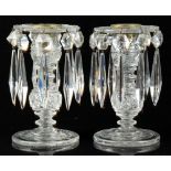 Property of a lady - a pair of early 19th century Regency period cut glass table lustres, each
