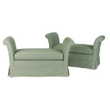 Property of a deceased estate - a pair of late 20th century pale green upholstered window seats,
