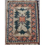 Property of a deceased estate - a Turkish Kazak style rug with ivory field, 59 by 43ins. (151 by