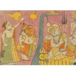 Property of a deceased estate - an Indian painting on paper depicting seated Buddha, Ganeesh and two