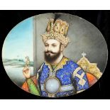 A late 19th / early 20th century Indian painting on oval ivory panel depicting an Indian nobleman,