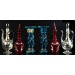 Property of a lady - a pair of Islamic clear glass rose water ewers & stoppers, each with an oval