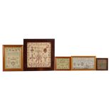 Property of a lady - a group of five samplers, early 19th century & later, two dated 1829 and