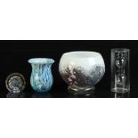 Property of a deceased estate - four art glass items, the two vases with different etched