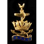 A 9ct gold & enamel Women's Royal Naval Service (W.R.N.S.) sweetheart's brooch, Sheffield 1991, 1.