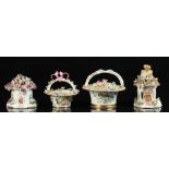 Property of a lady - an English floral encrusted porcelain circular pot pourri basket with pierced