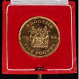 Property of a deceased estate - gold coin - a 1966 Rhodesia five pounds gold coin, in original red