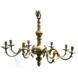 Property of a deceased estate - a Dutch style brass 8-light chandelier, 30.5ins. (77cms.) across (