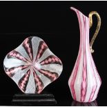 Property of a deceased estate - a latticino glass slender ewer & dish, the ewer 7.9ins. (20.1cms.)