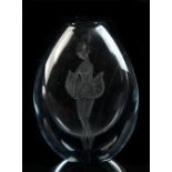 A Swedish Stromberg glass vase of flattened ovoid form with etched dancing ice skater, etched