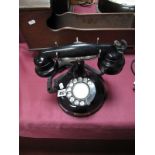 A 1928 French Black Bakelite Candlestick Style Telephone, with separate ear piece "Tefag" brass