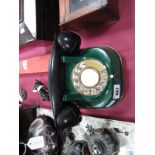 A Circa Mid Century Bell Telephone, marked "ANVERS BELGIQUE F.T.R.", with brass handle, green and