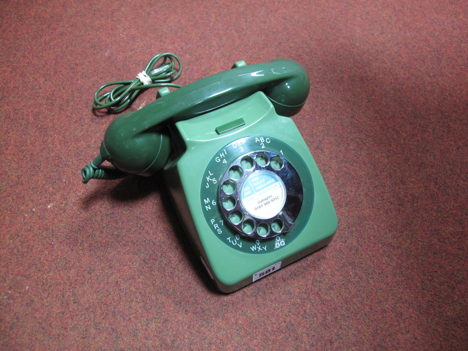 A 1970's Dual Green Coloured Telephone "Gallagher 0161", with new English connection, stamped "D746F