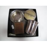 Tumbler, ashtray with folding lid, dish, wood matchbox cover, bangle, etc.