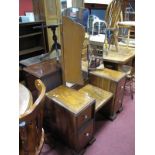 1920's Walnut Dressing Table, with central mirror, side mirrors, flanking pedestals with drawers.