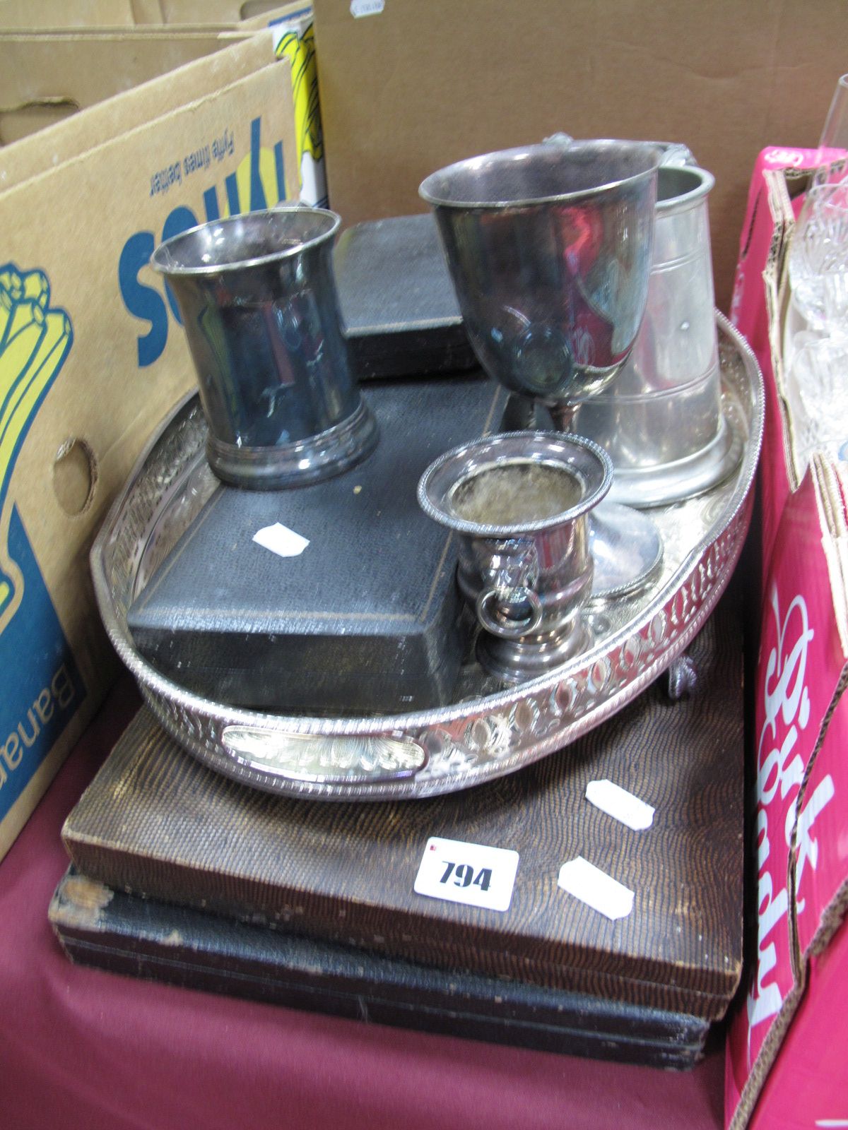 WITHDRAWN A Quantity of Plated Ware, including cased knives and forks, plated tankard, trophy, plat