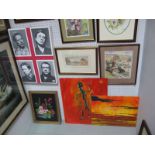 XIX Style Prints, prints, oil on board, watercolours, etc:- Two Boxes