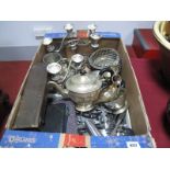 A Quantity of Cased and Loose Cutlery, tankards, candlesticks, rose bowl, etc:- One Box