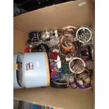 A Large Mixed Lot of Assorted Costume Bangles, jewllery box, etc:- One Box