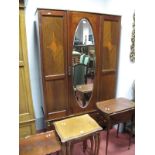 Edwardian Inlaid Mahogany Wardrobe, with oval mirror door, over single drawer.
