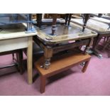 A Modern Hardwood Square Topped Coffee Table, on turned stretchered supports, together with