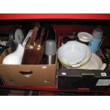 Pyrex Bowls, Le Creuset dish, cafetiere's, knife block, flasks, paper shredder, scales, and other