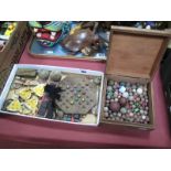 Slides, golf balls, Guinness mats etc, plus a box of Victorian marbles, etc.