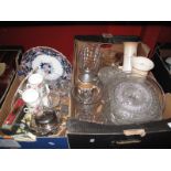 Glassware, including Stuart fan vase, Tazza, Ducal vases, cutlery, preserve dish, salts, etc:- Two