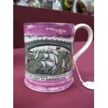 An Early XIX Century Sunderland Lustre Frog Mug, externally with a West View of the Cast Iron Bridge