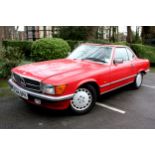 1989 Mercedes-Benz 300 SL, (R107) 2-Door Convertible Automatic 4-speed, in red with black leather,