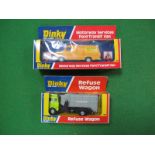 Two Boxed Original Dinky (1978) Diecast Commercial Vehicles. #978 Refuse Wagon, lime green cab,