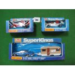 Three Matchbox 1978 Superkings, K-69 Jaguar XJ12 and Caravan Touring Set, mint Jaguar in dark