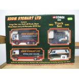 A Boxed Corgi #TY99108 Eddie Stobart Diecast Truck Set. Comprising cargo box van, fork lift truck,