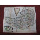 Ric Blome XVII Century Hand Coloured Map of Somerset, with its hundreds, 19.5 x 24cms.