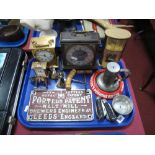 Four Clocks, Porteus patent wall plaque, Ray Lamb figures, military knives, etc:- One Tray