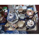 A Quantity of Imari Decorated Teaware, biscuit barrel, bowls:- One Tray