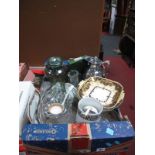 A Quantity of Pressed Glassware, including vases, pedestal dishes, etc, together with thermos flask,