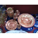 Hispano Moresque Style Pottery, "V.G.", "Riorici" etc:- Six Pieces