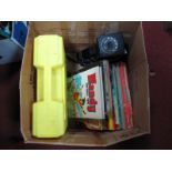 A Nikon F90X Camera, Metz 45CL-4 Flash Children's Annuals, Knex in carry case.