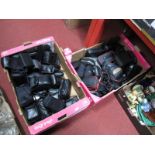 Cameras- Large Quantity Mainly in Soft Covers. Olympus, Canon, Hanimex, Samsung, etc:- Two Boxes