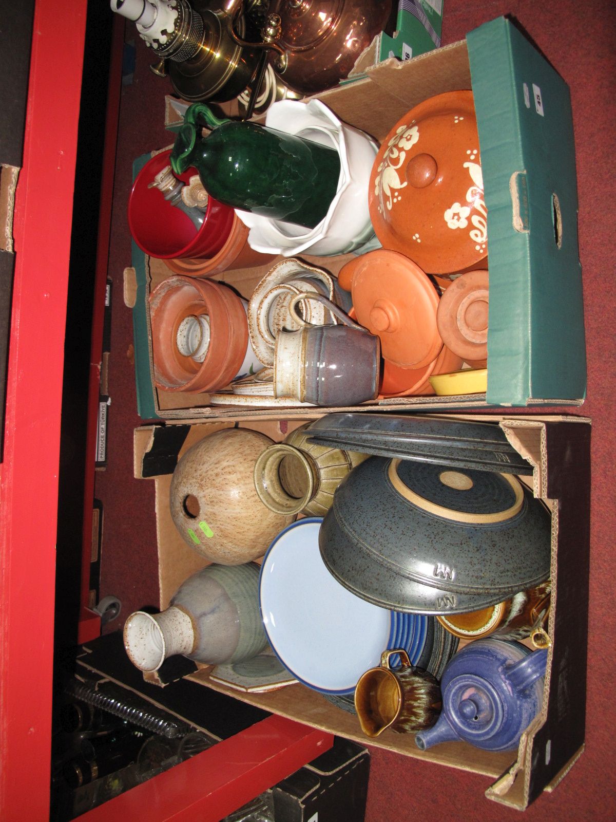 Denby "Everyday" Plates, "NM", Dolwyddelan, Paul Green and other studio pottery:- Two Boxes