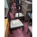 A Pair of XIX Century Mahogany Single Chairs. Both with pierced centre splat, tapering legs, "H"