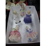 Five Royal Doulton Figurines, including "Darling" HN1985, "Marie" HN1370, "Babie" HN1679, Cissie